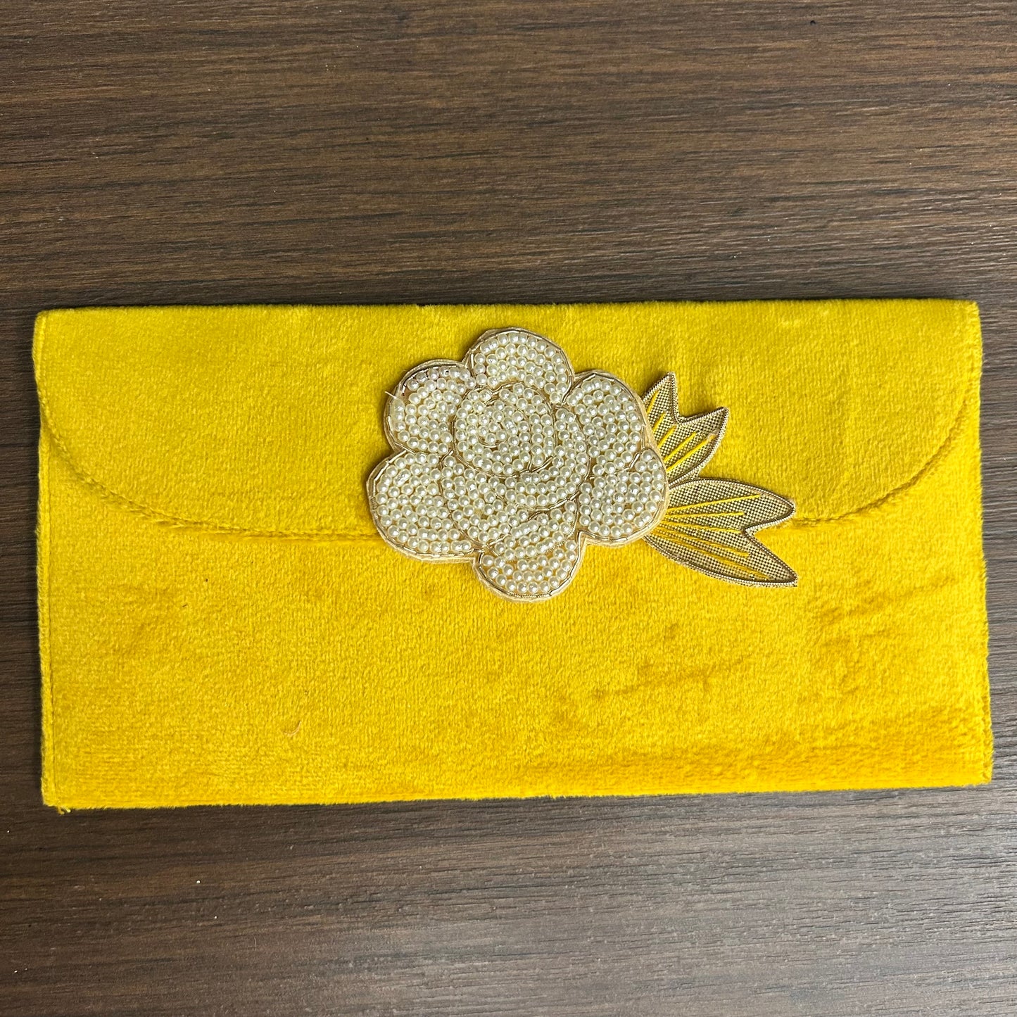Rose Flower Motif Suede Envelope - Large