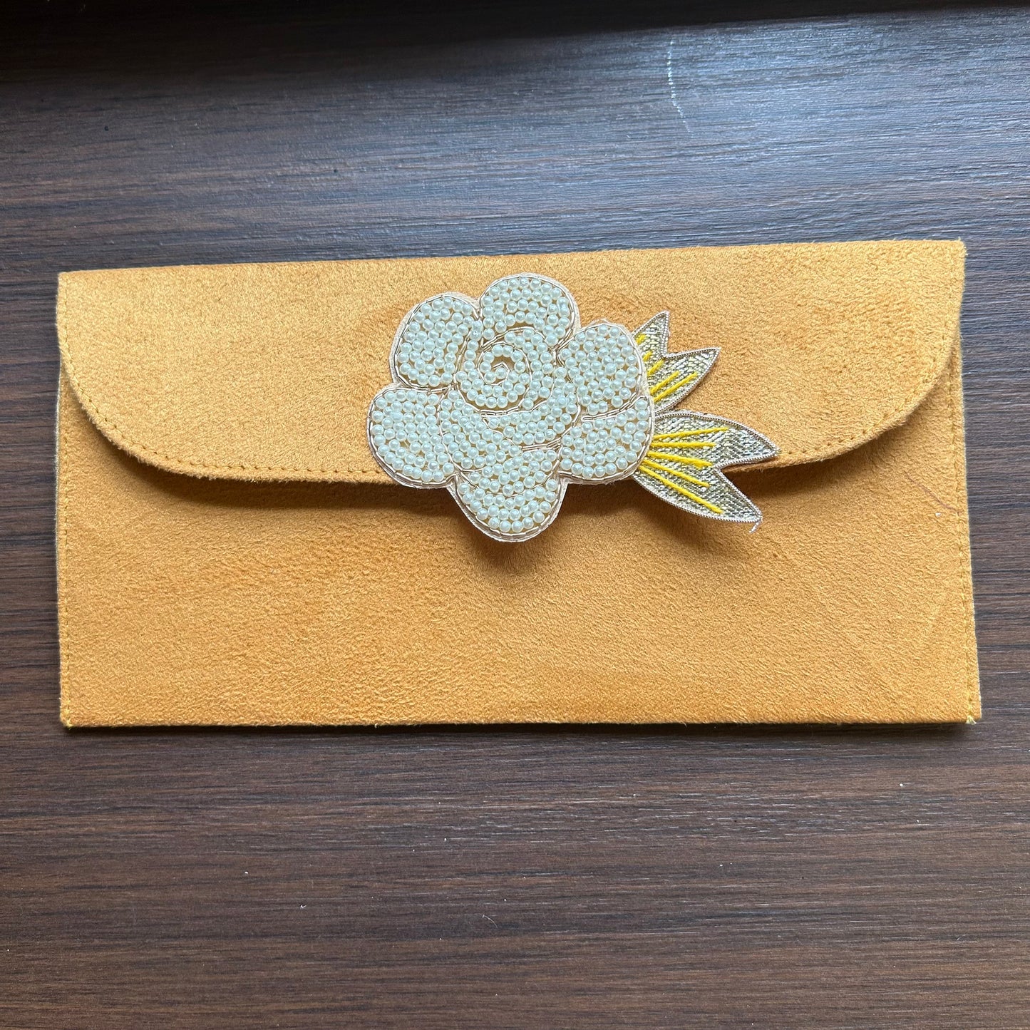 Rose Flower Motif Suede Envelope - Large