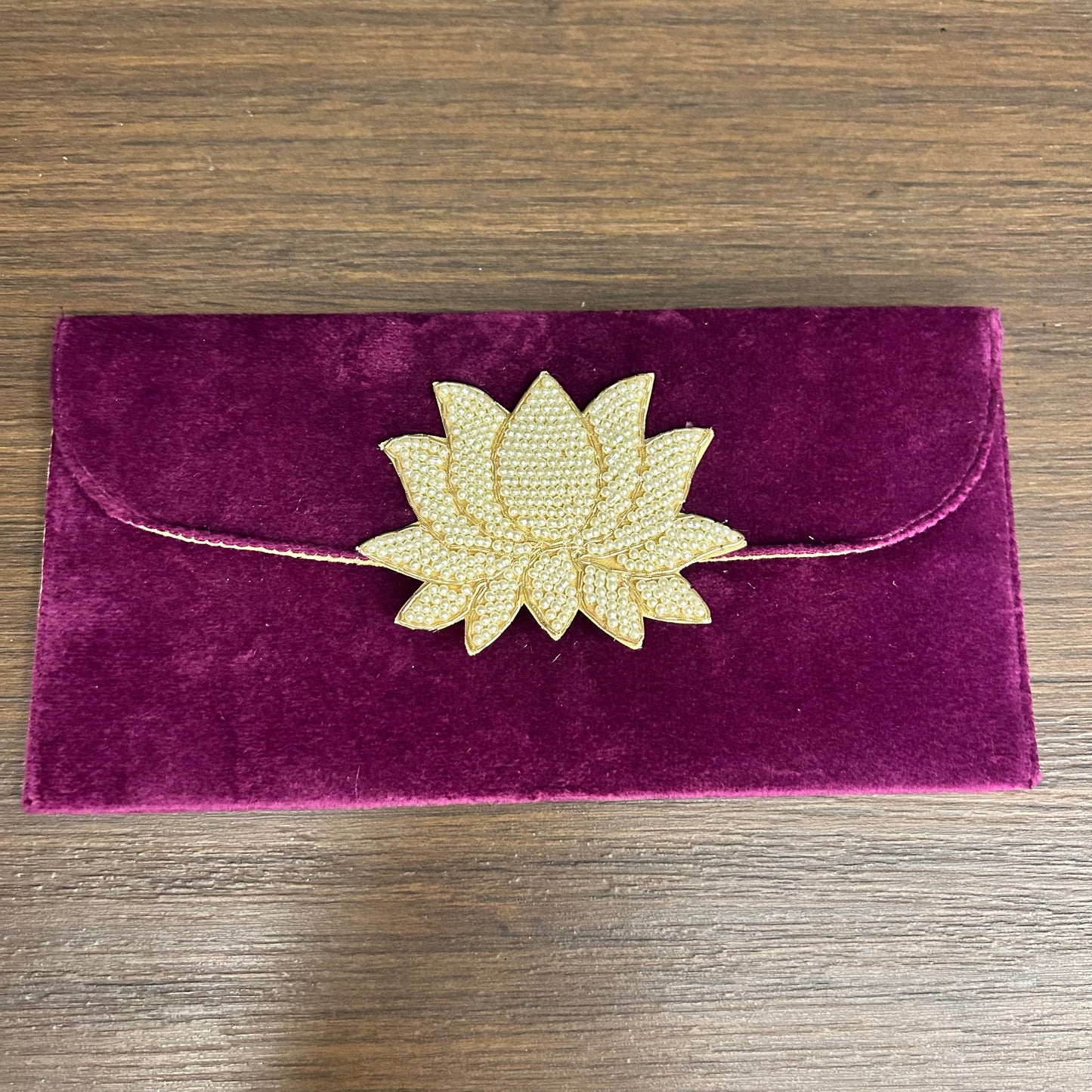 Lotus Motif Suede Envelope - Large