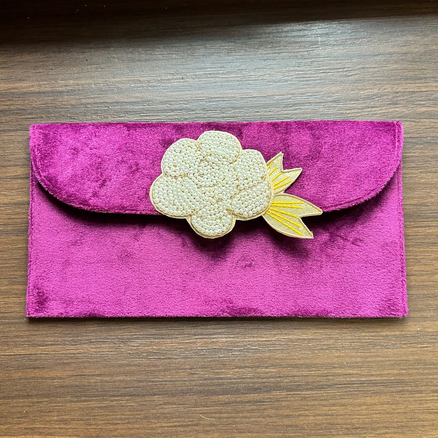 Rose Flower Motif Suede Envelope - Large