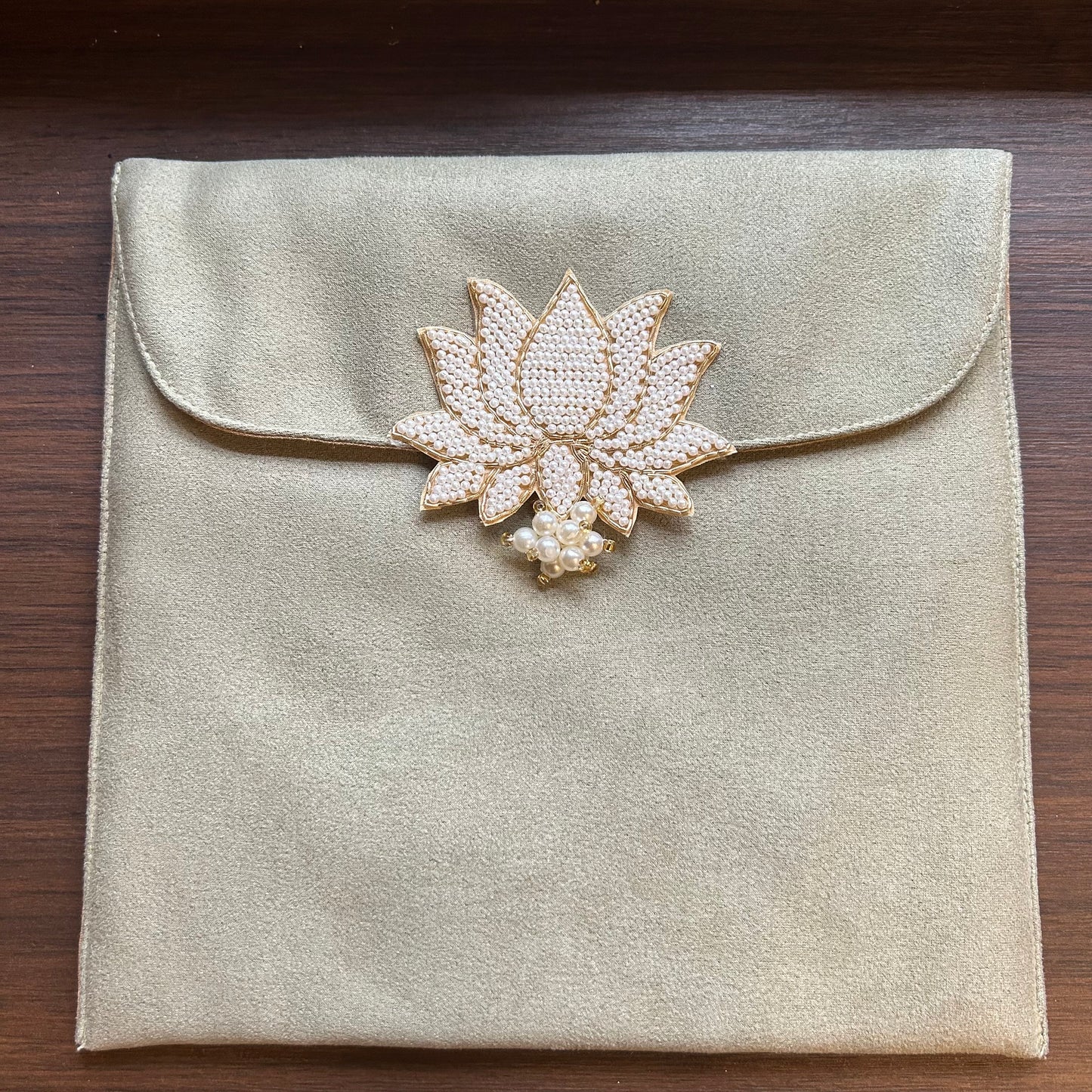 Lotus Motif Suede Foam Envelope - Double Gaddi