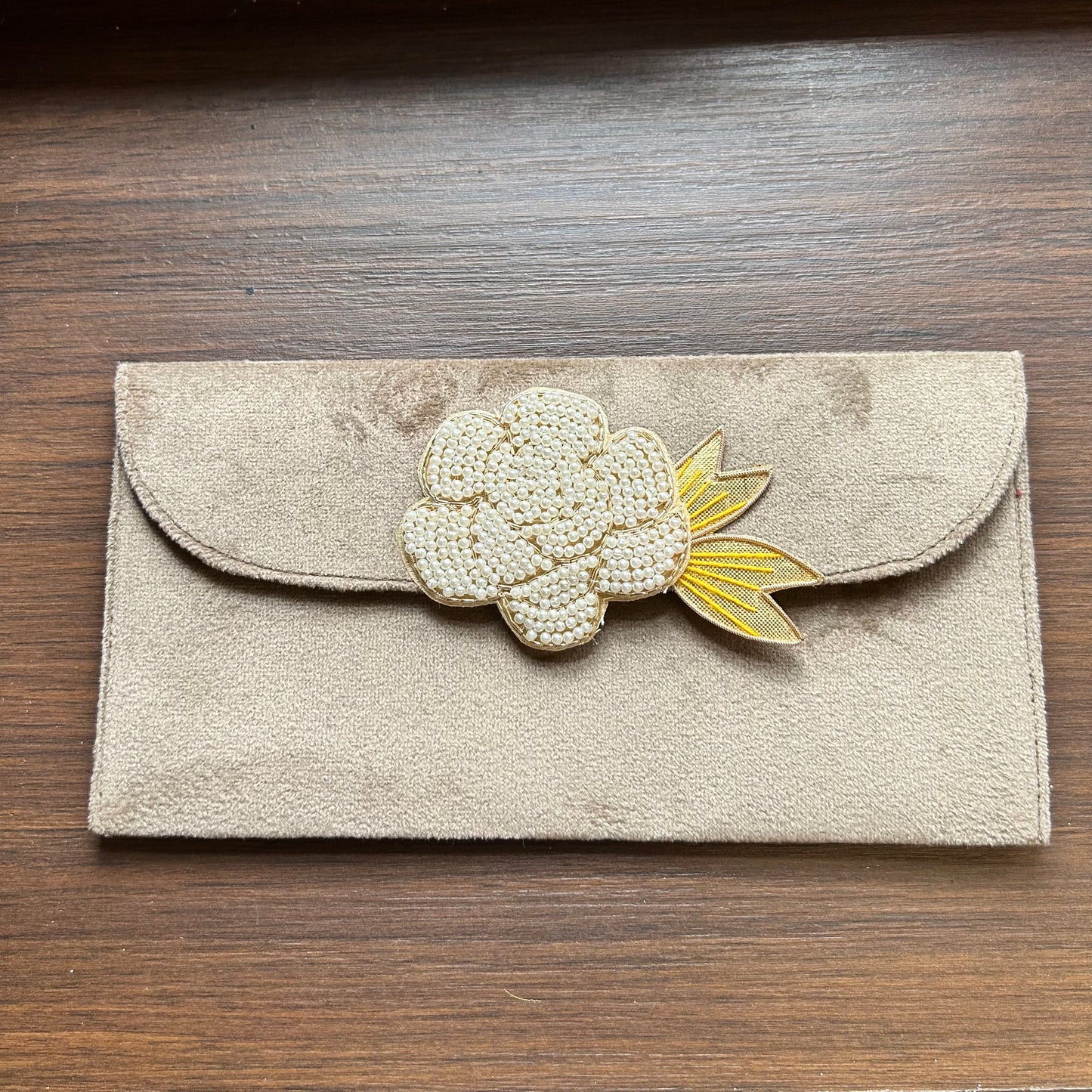 Rose Flower Motif Suede Envelope - Large