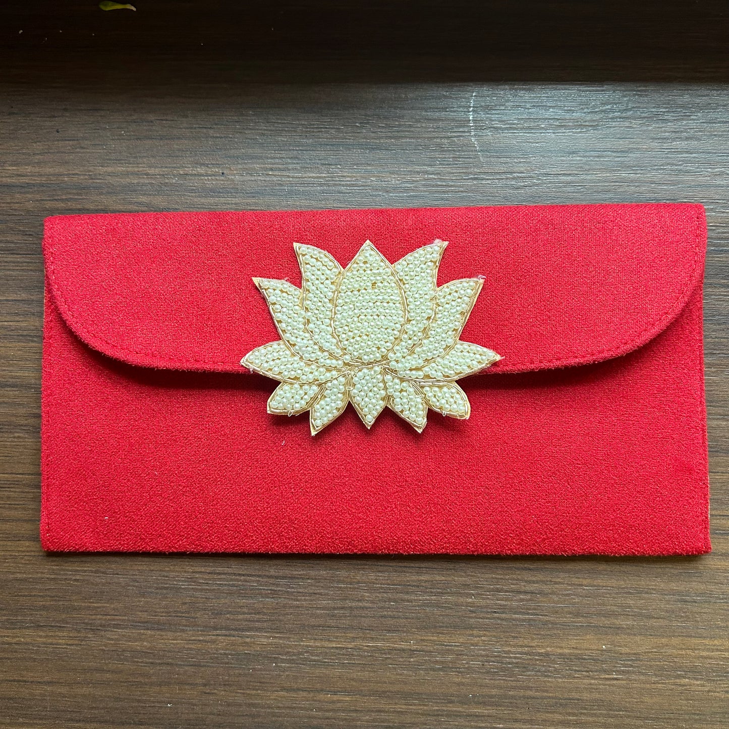 Lotus Motif Suede Envelope - Large