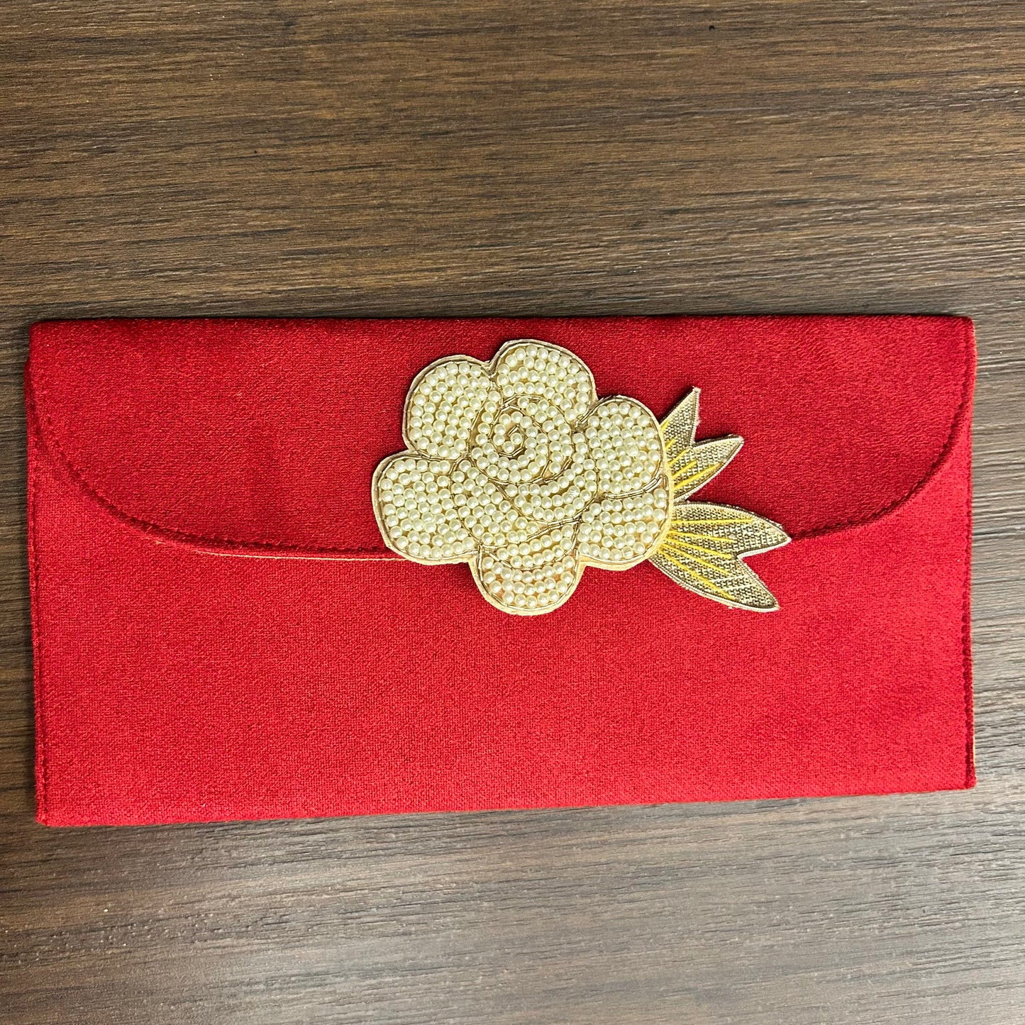 Rose Flower Motif Suede Envelope - Large