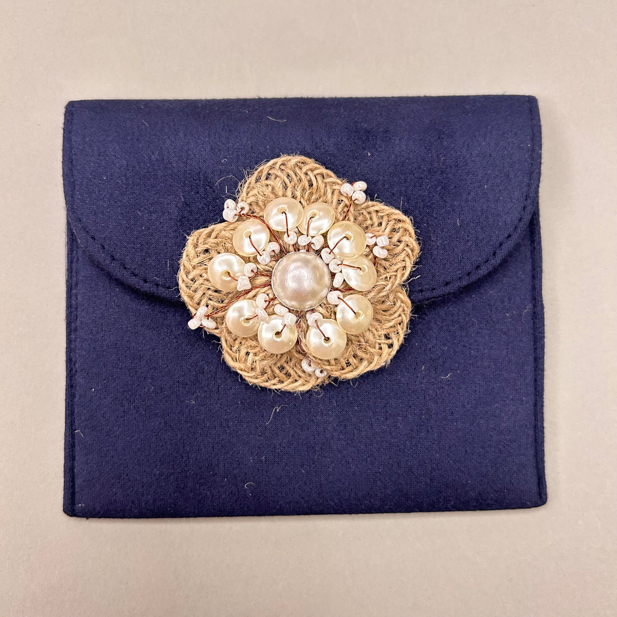 Jute Flower Suede Envelope - Medium