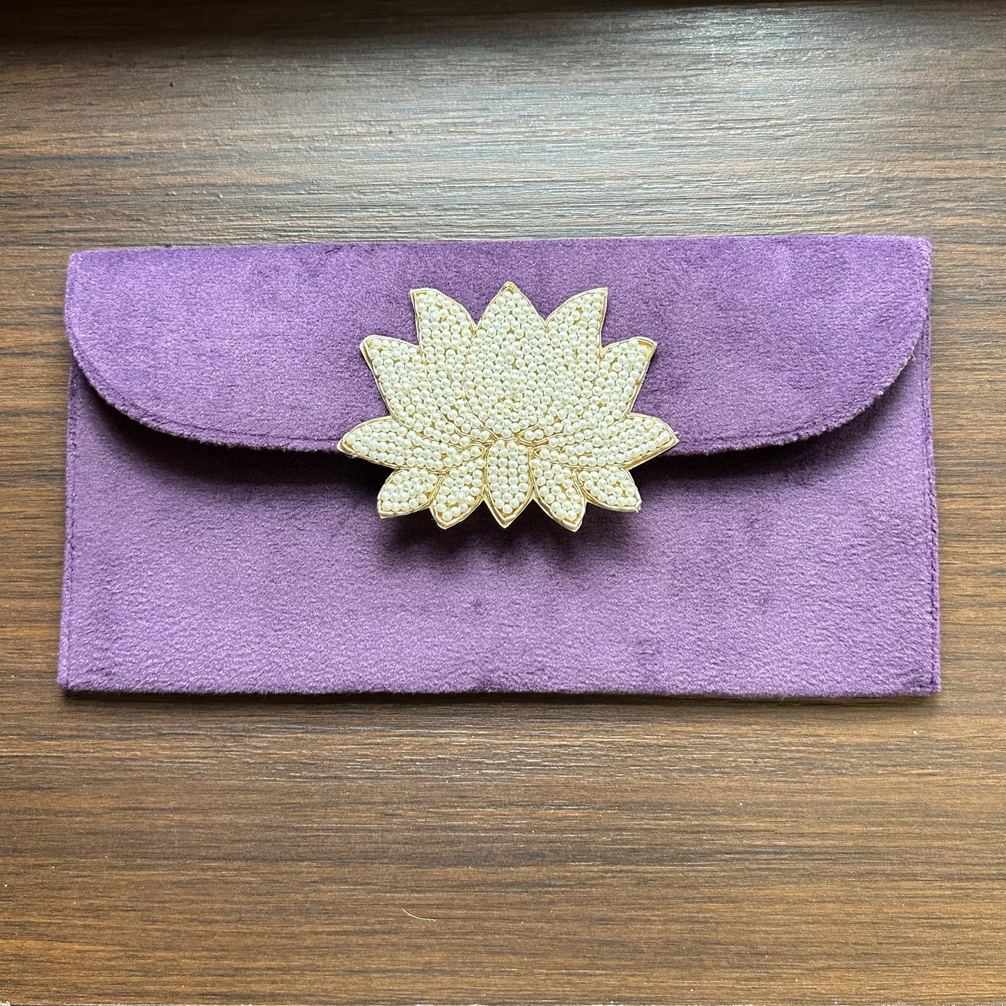 Lotus Motif Suede Envelope - Large