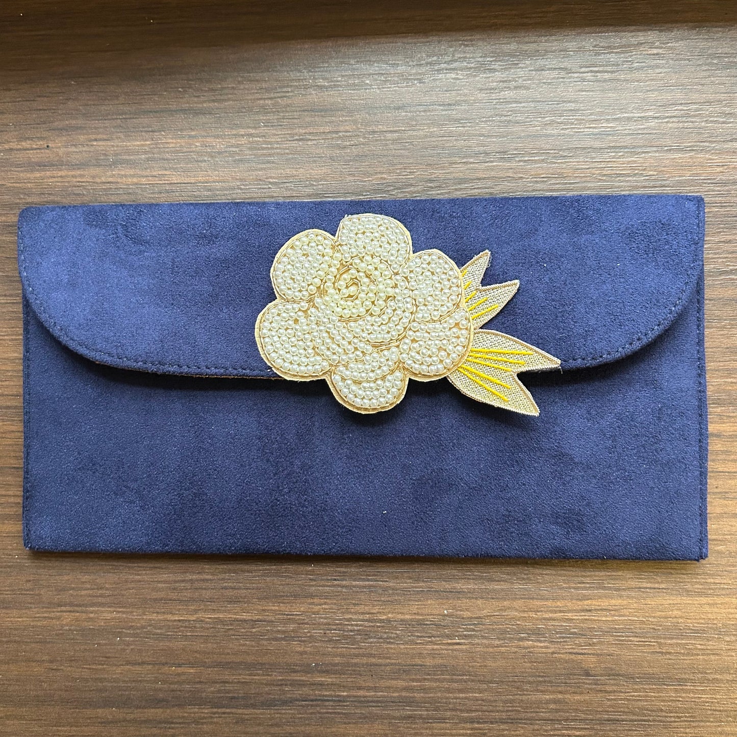 Rose Flower Motif Suede Envelope - Large