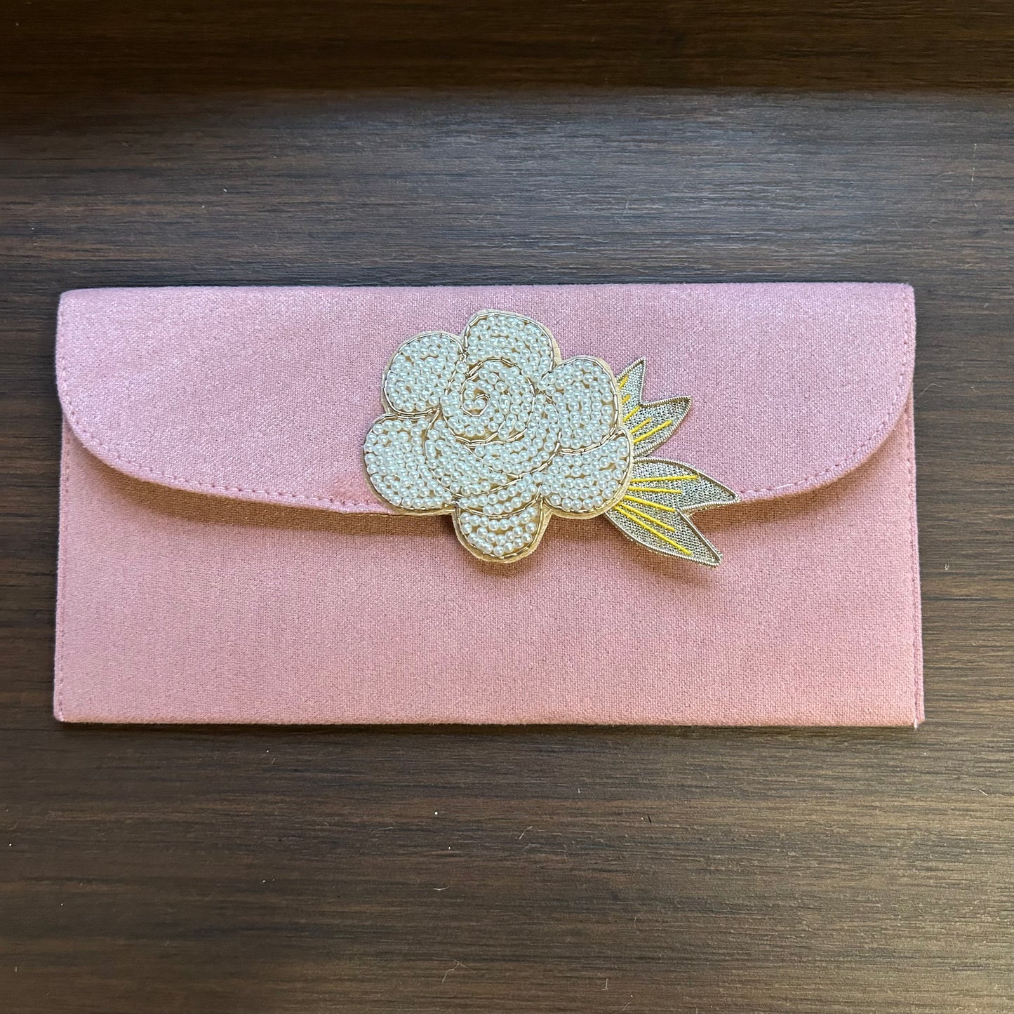 Rose Flower Motif Suede Envelope - Large