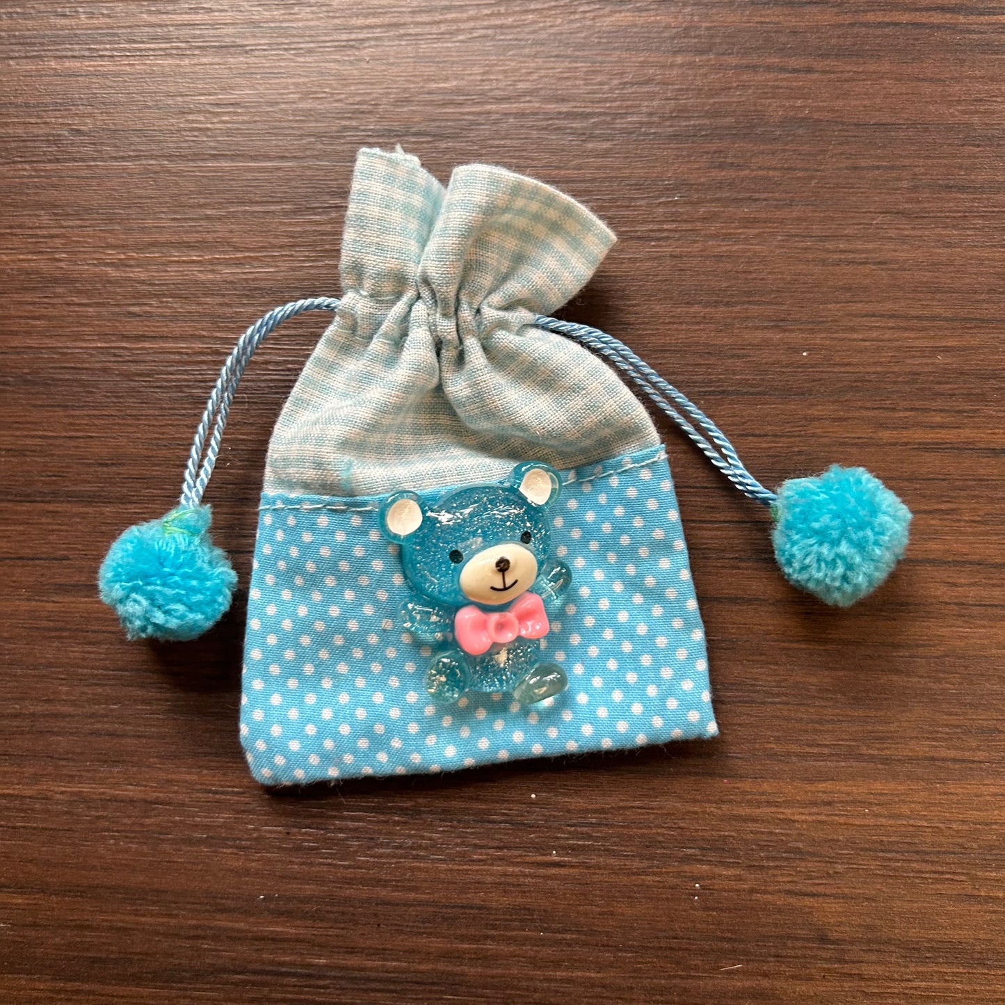 Teddy on Blue polka dot