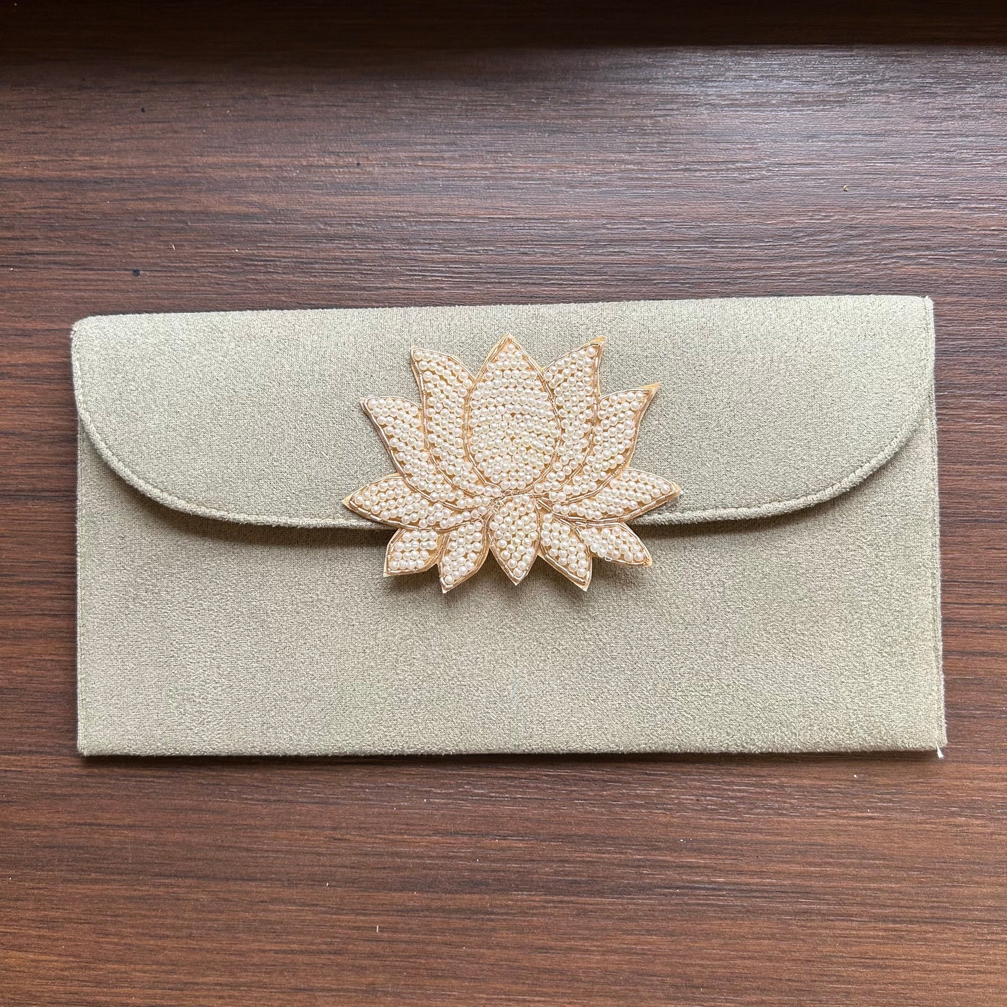 Lotus Motif Suede Envelope - Large