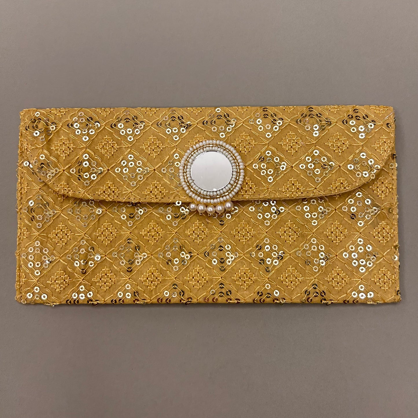 Beige Sequin Fabric Envelope