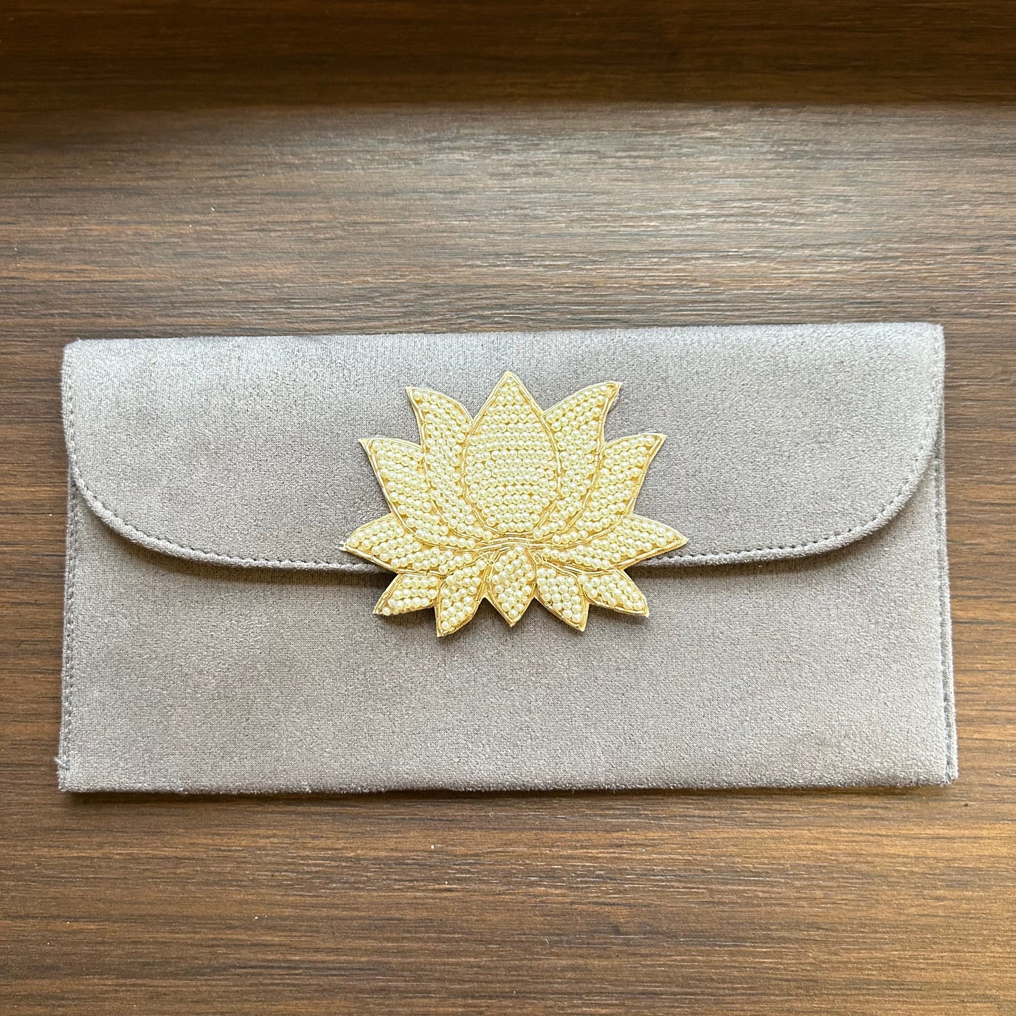 Lotus Motif Suede Envelope - Large