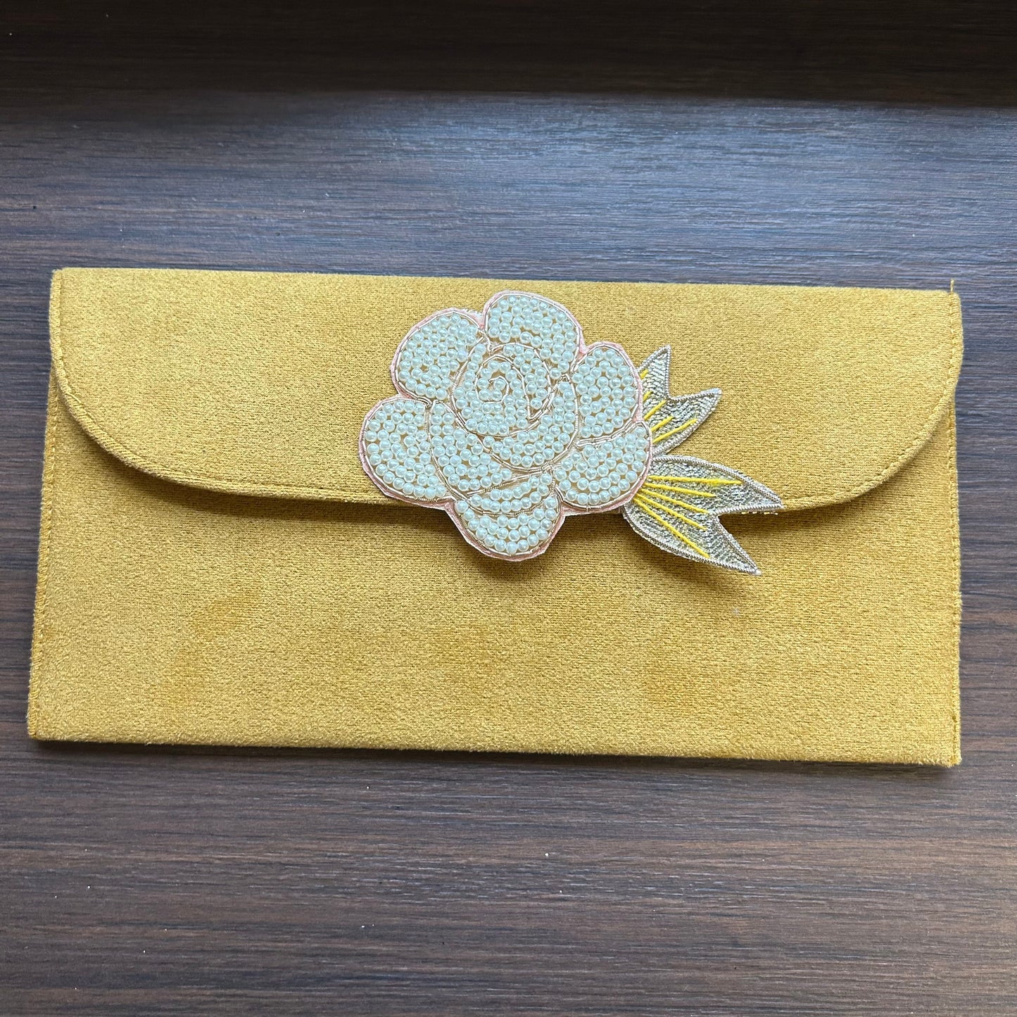 Rose Flower Motif Suede Envelope - Large