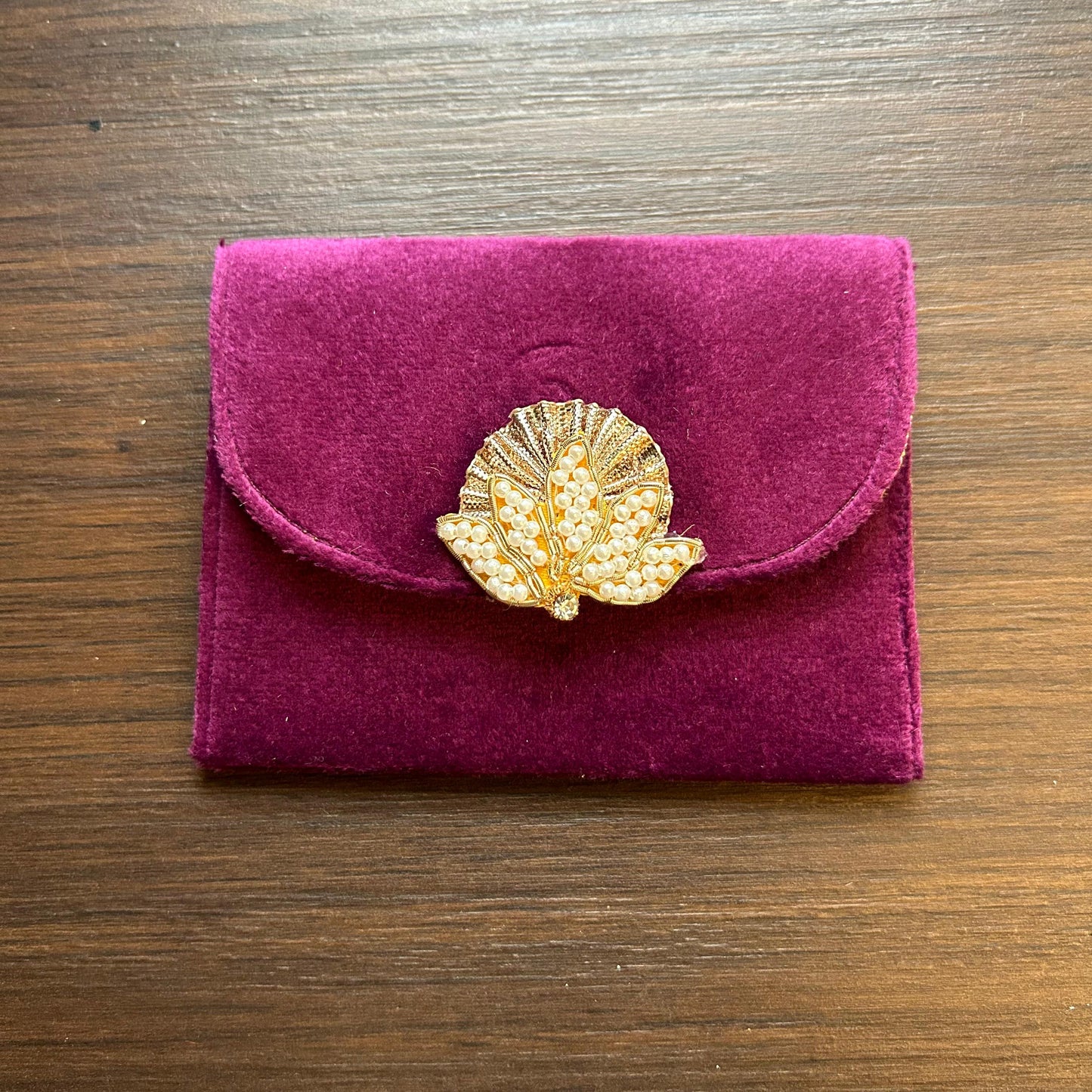 Lotus Motif Suede Envelope - Small