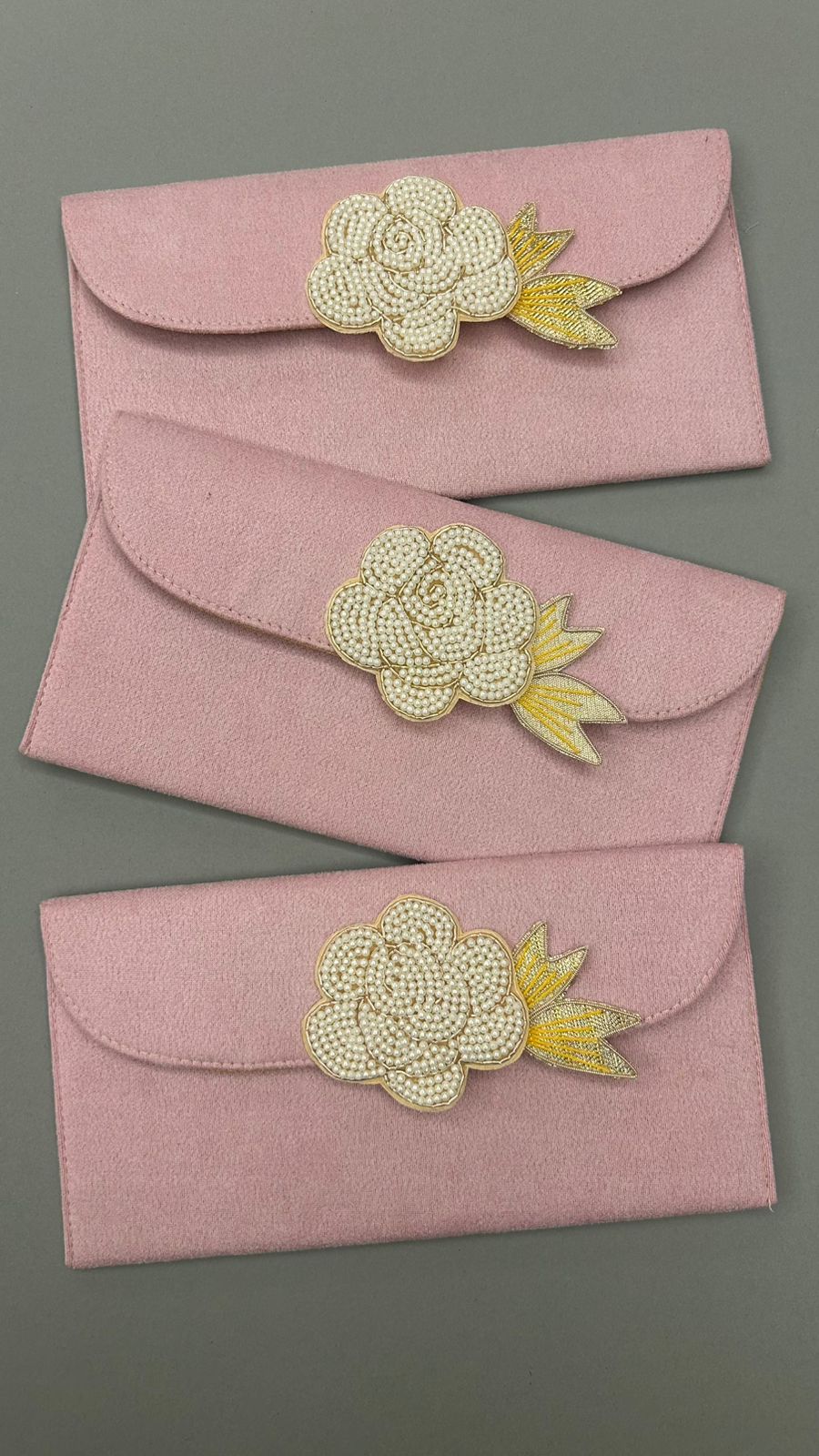 Rose Flower Motif Suede Envelope - Large