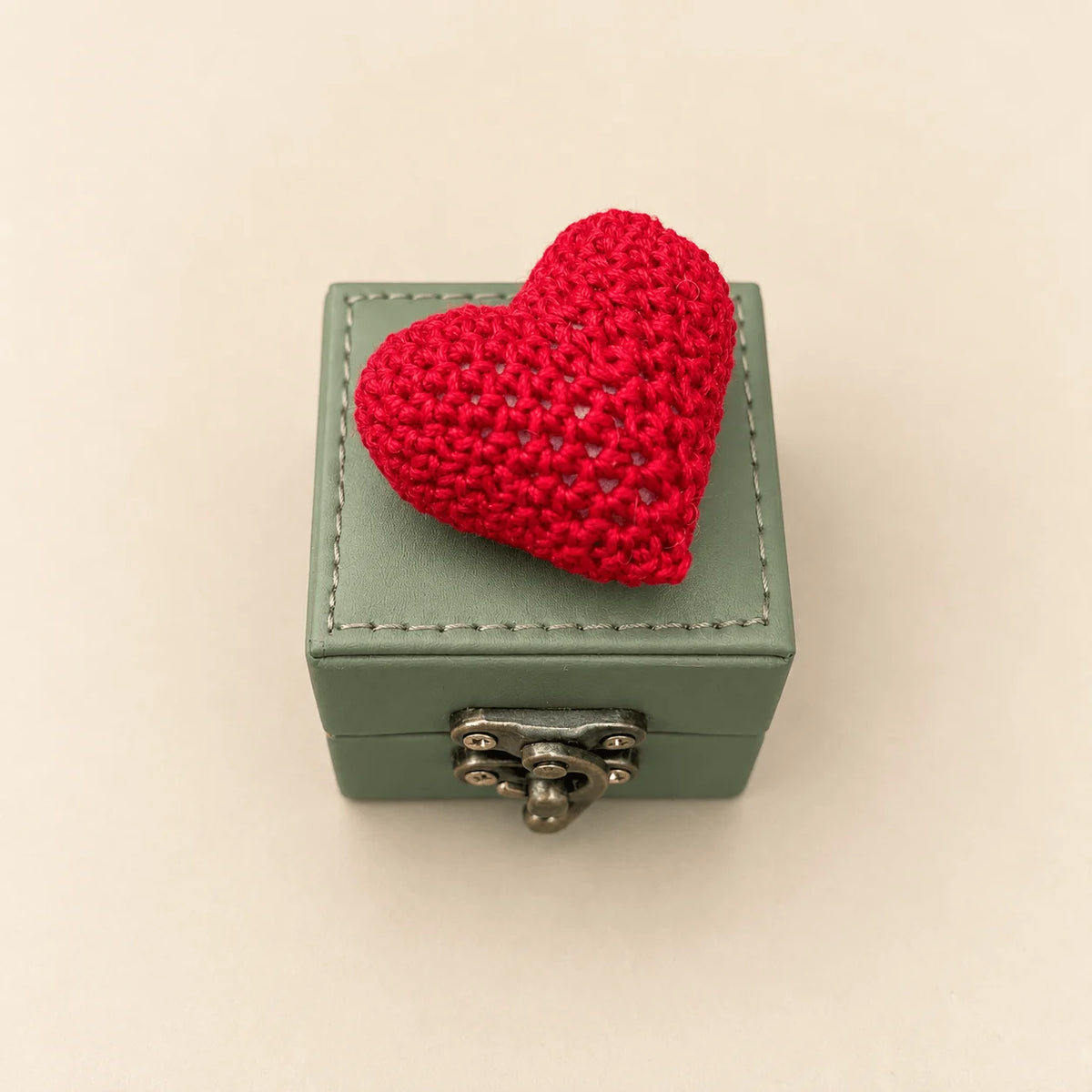 Leather Box with Crochet Heart