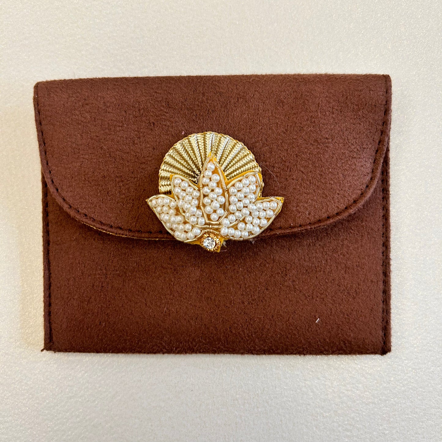 Lotus Motif Suede Envelope - Small