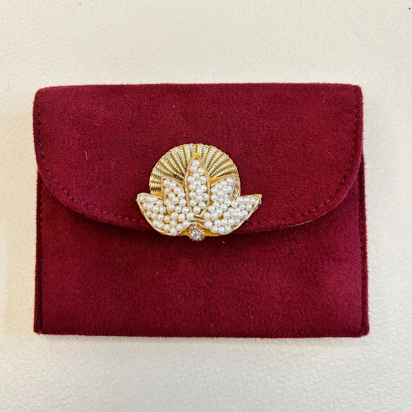 Lotus Motif Suede Envelope - Small