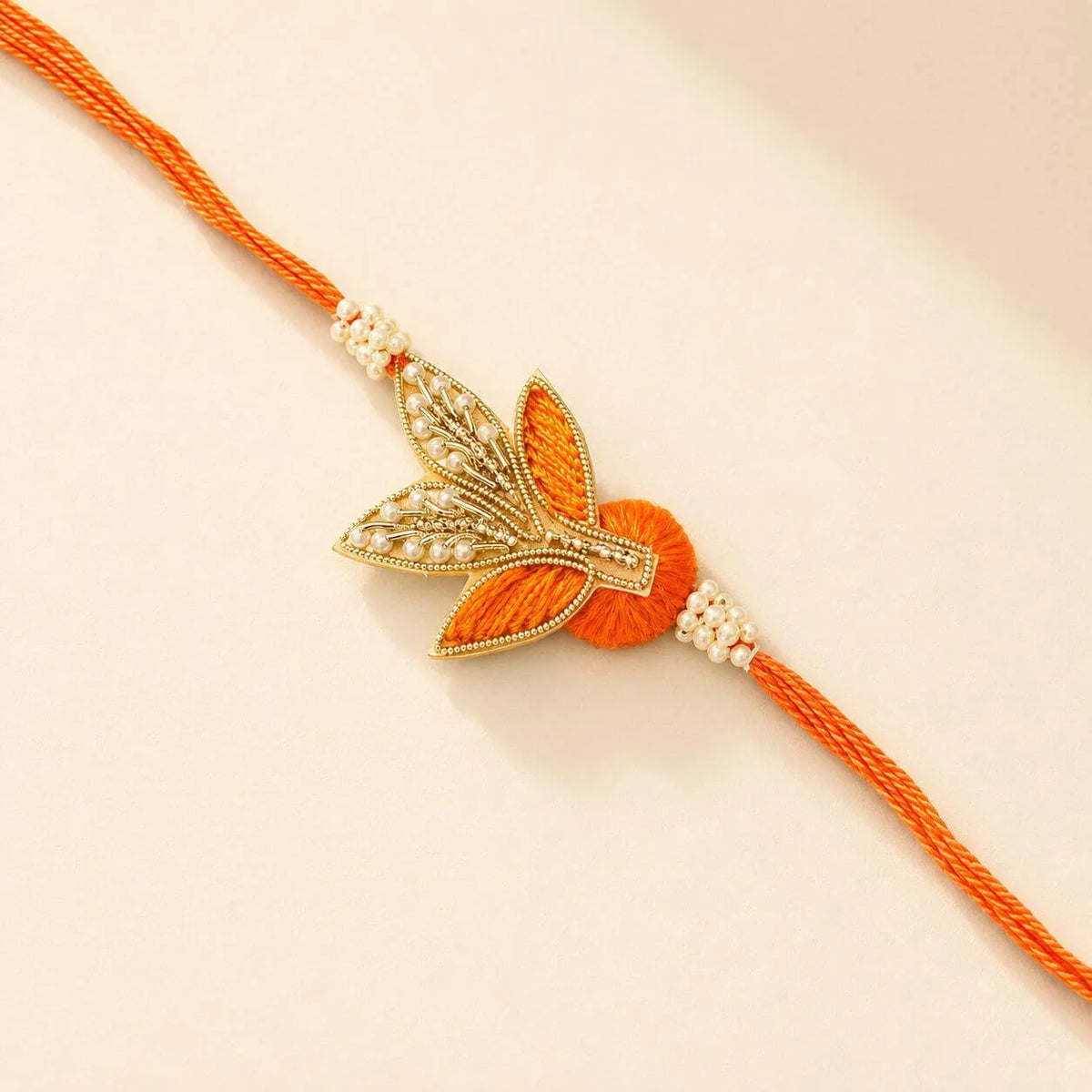 Pearl Leaf Chakalya - handcrafted Chakalya for Raksha Bandhan puja, alternate view | Traditions4u