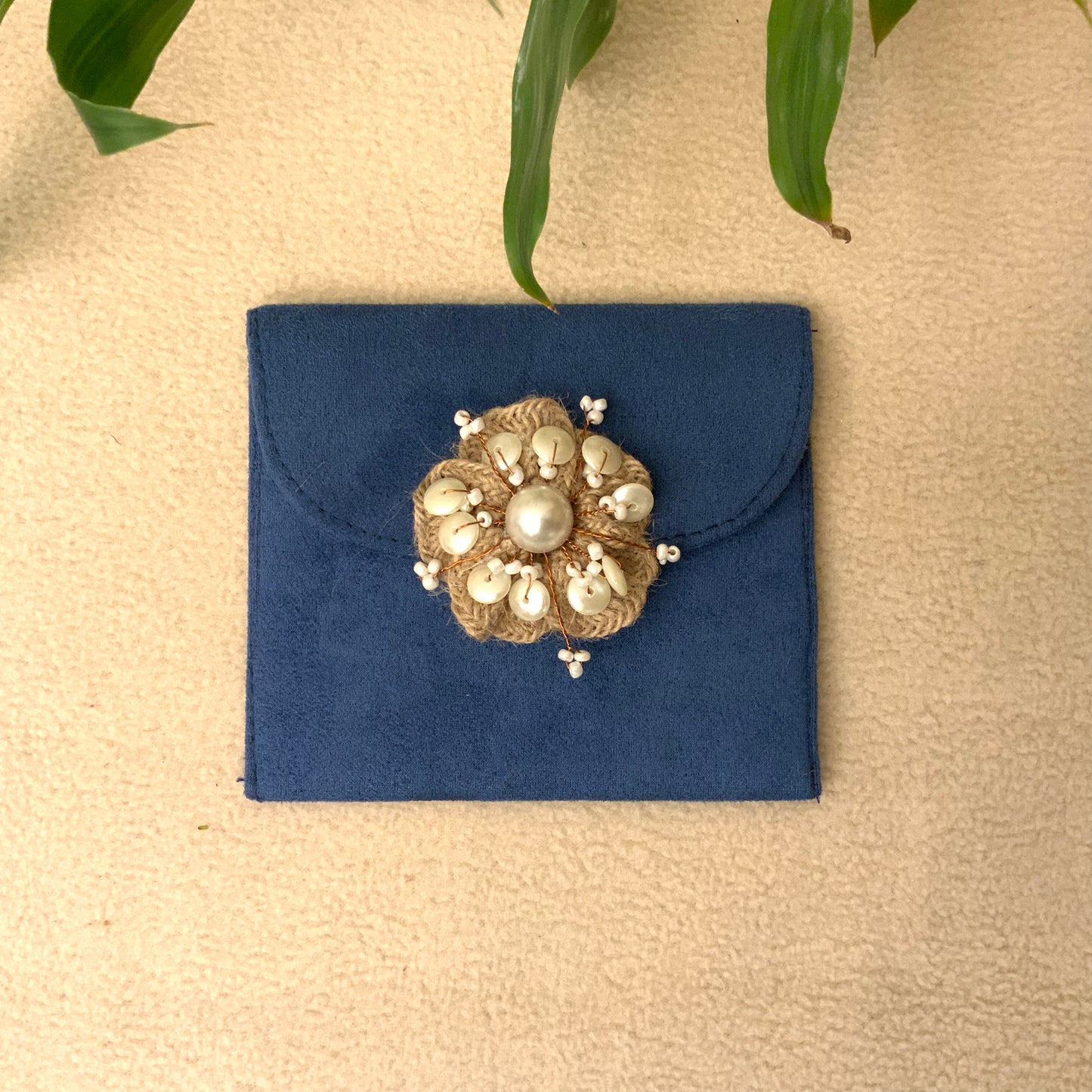 Jute Flower Suede Envelope - Medium