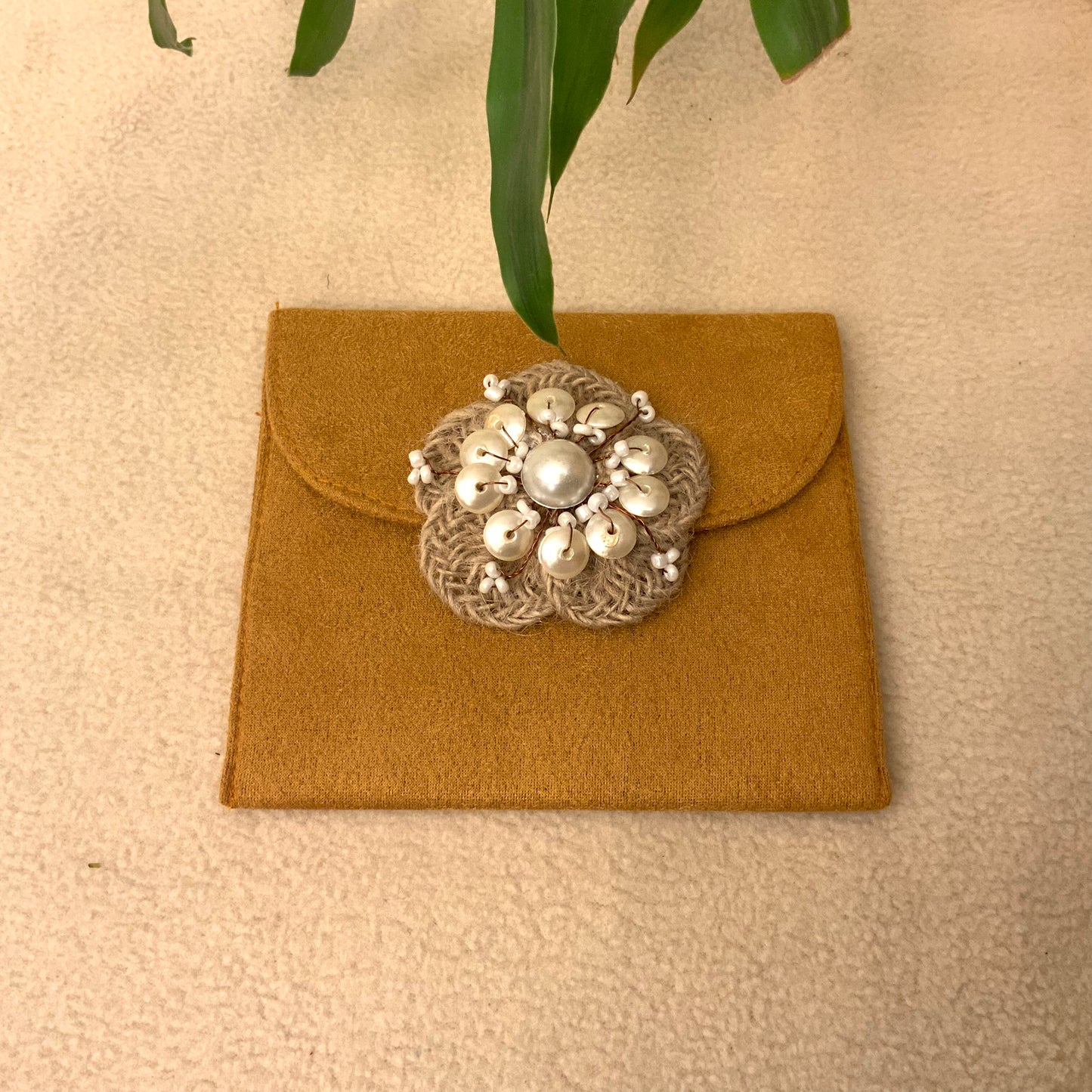 Jute Flower Suede Envelope - Medium