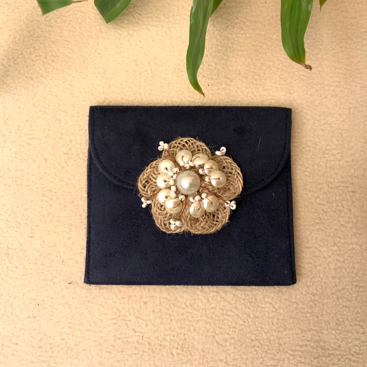 Jute Flower Suede Envelope - Medium