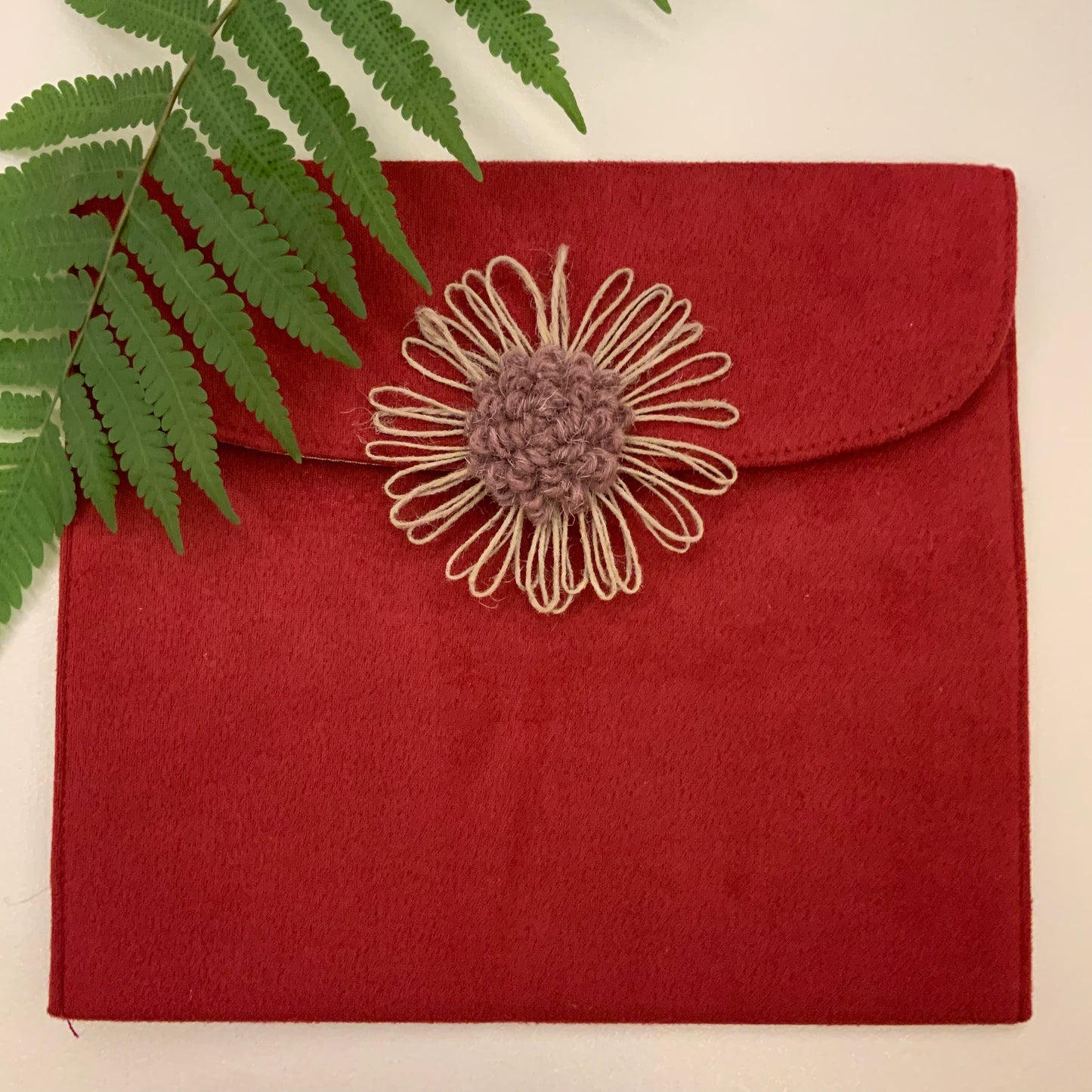 Jute Flower Suede Envelope - Double