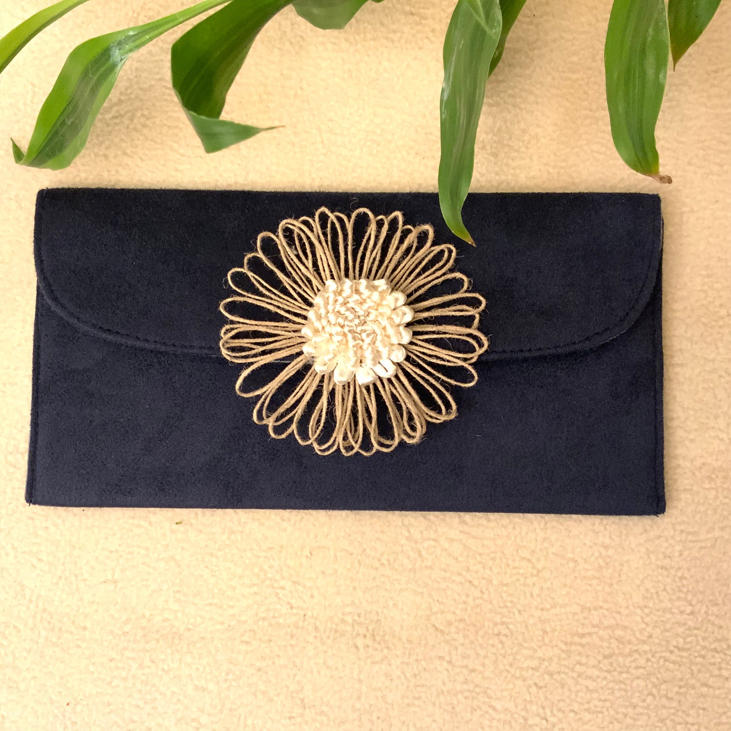 Jute Flower Suede Envelope