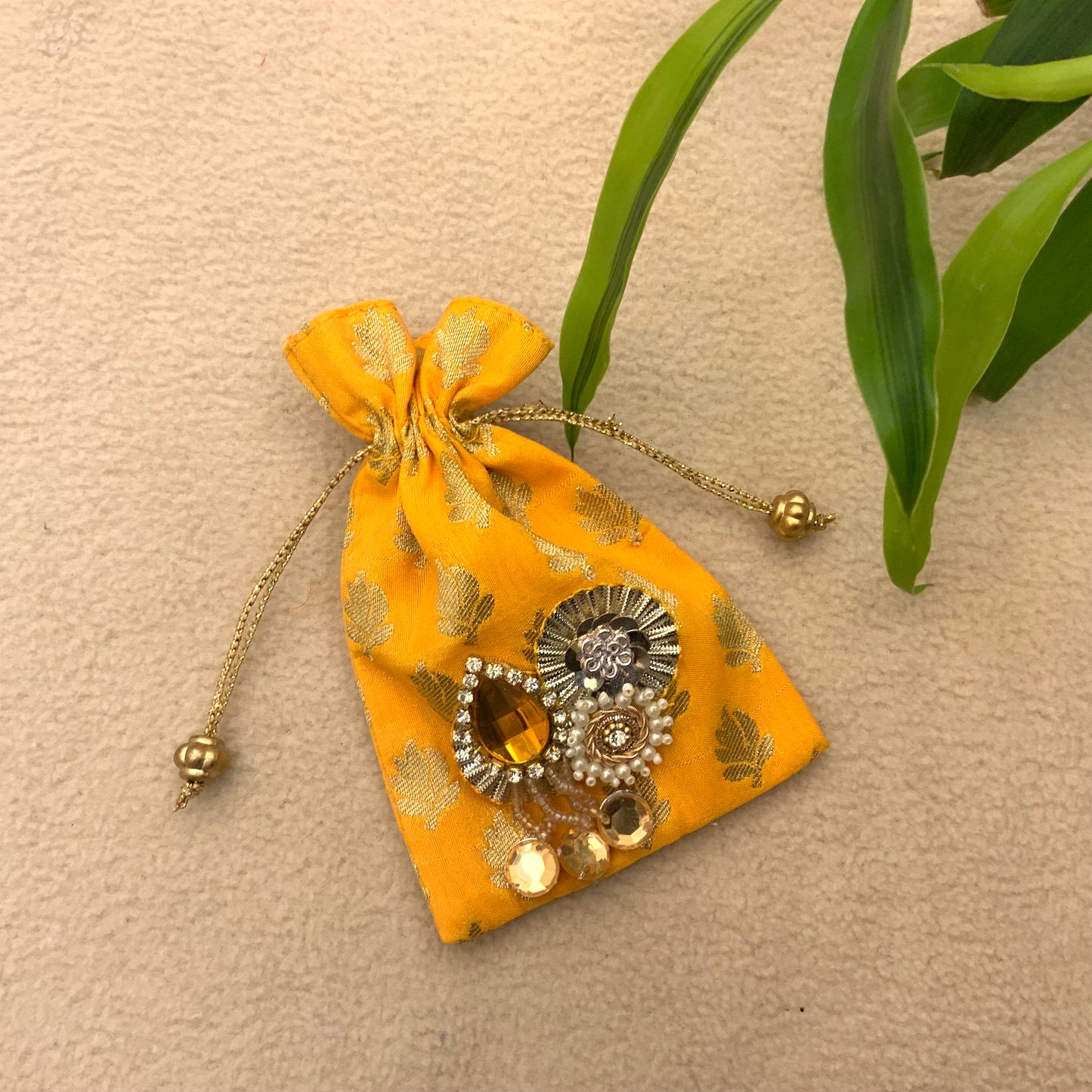 Melange on Yellow brocade - Pasa Bags