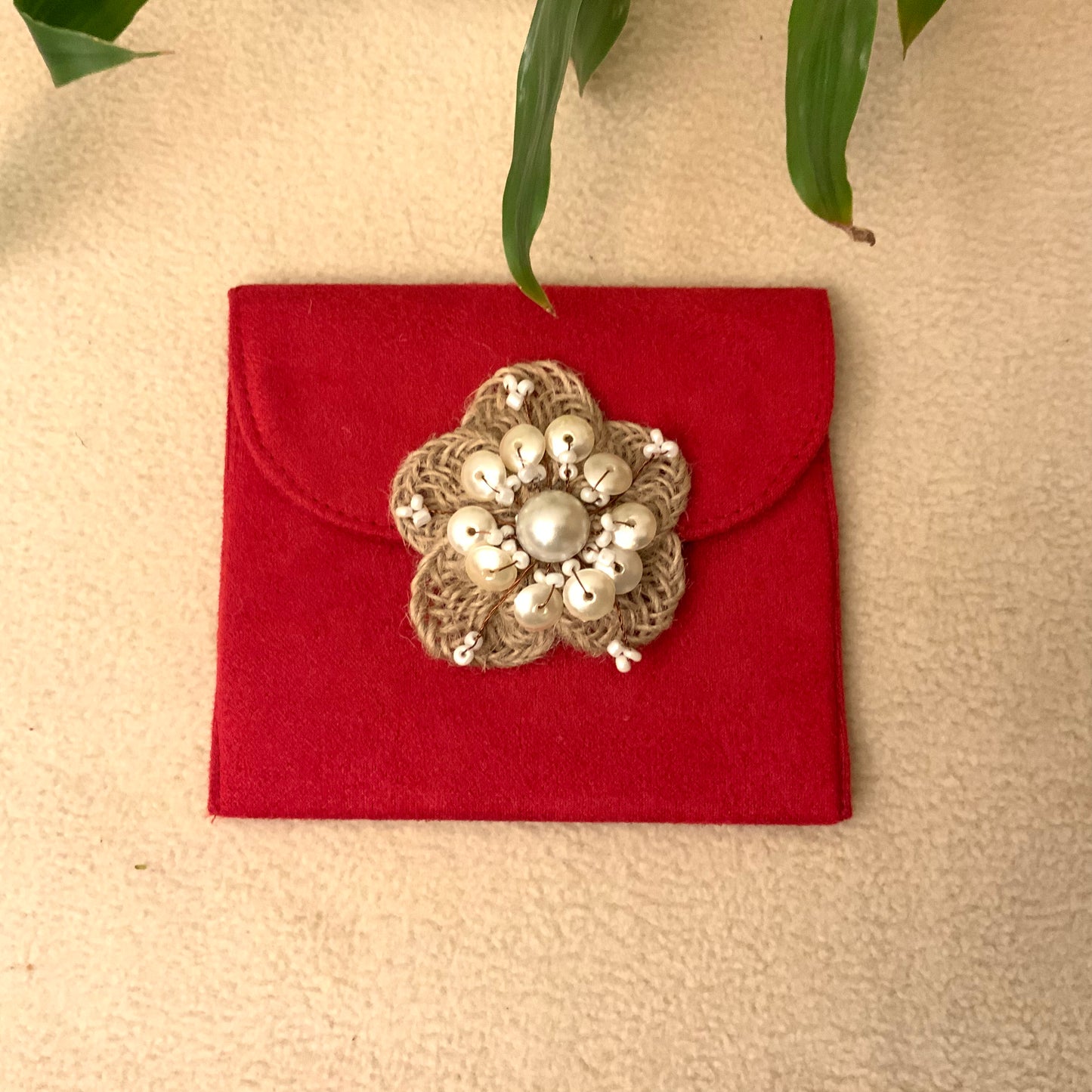 Jute Flower Suede Envelope - Medium