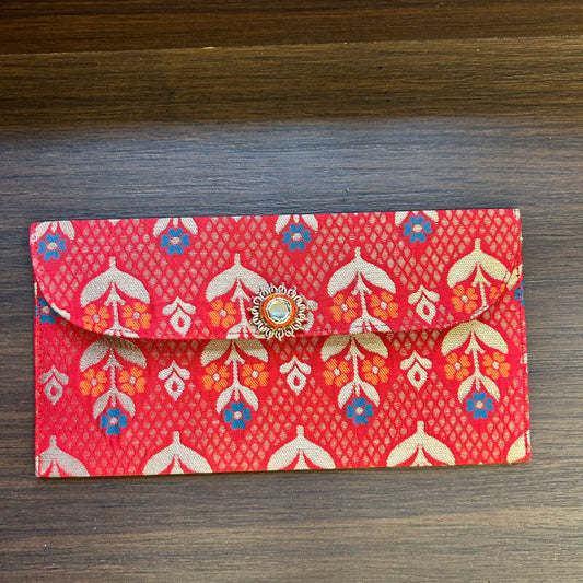 Red Blue & Gold Brocade Fabric Envelope