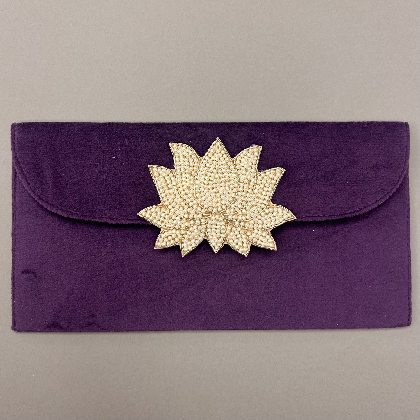 Lotus Motif Suede Envelope - Large