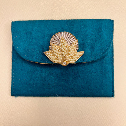 Lotus Motif Suede Envelope - Small