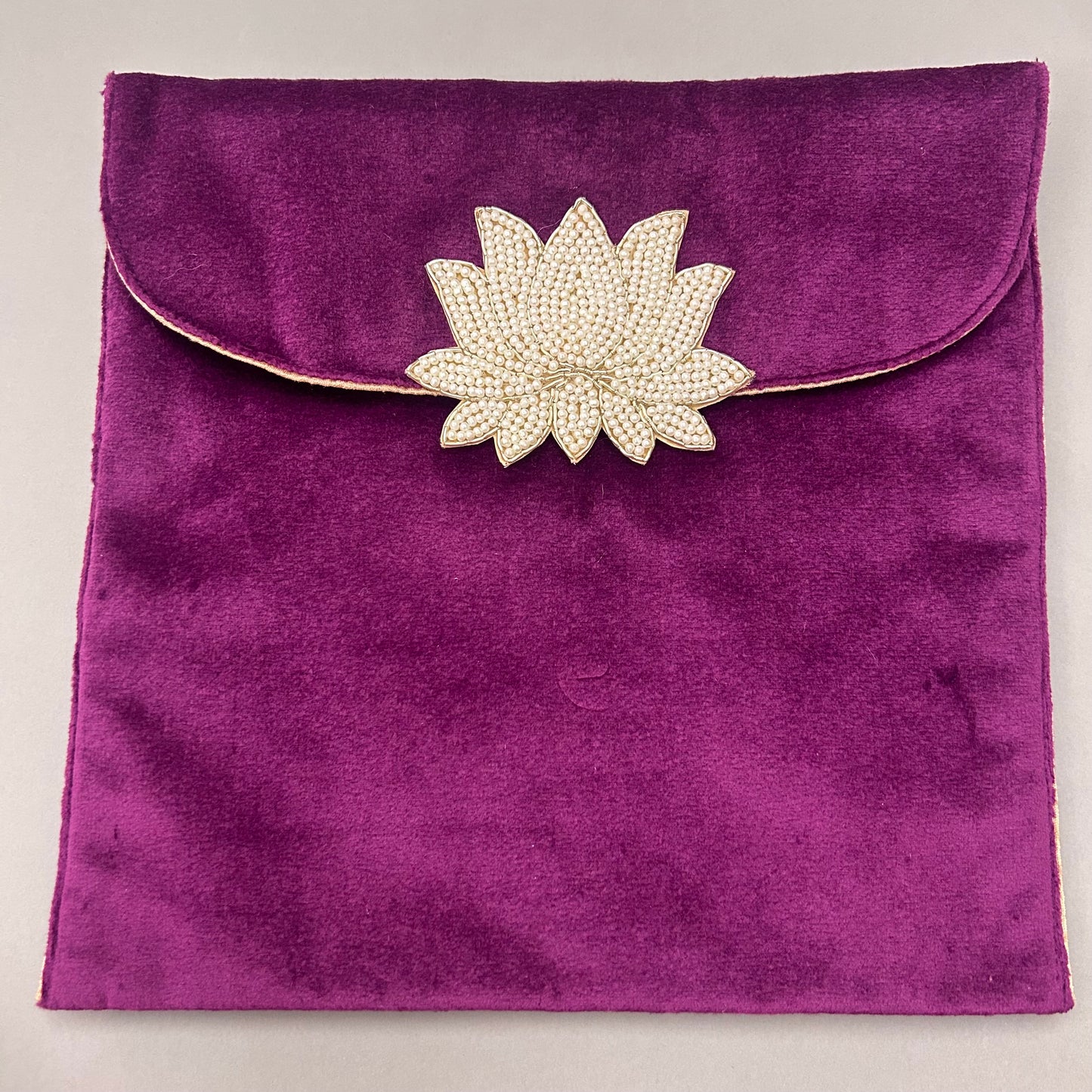 Lotus Motif Suede Foam Envelope - Double Gaddi