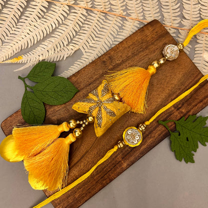 Pillow Rakhi & Lumba Set - handcrafted Rakhi & Lumba set, styled view | Traditions4u