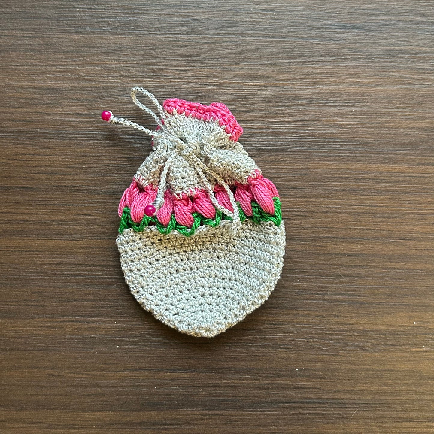 Pink Silver Crochet Coin Bag