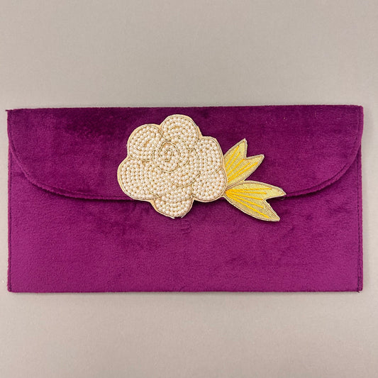 Rose Flower Motif Suede Envelope - Large