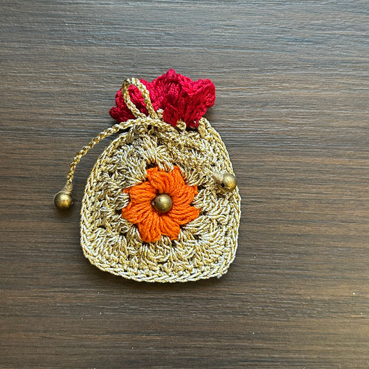 Red Gold Crochet Coin Bag