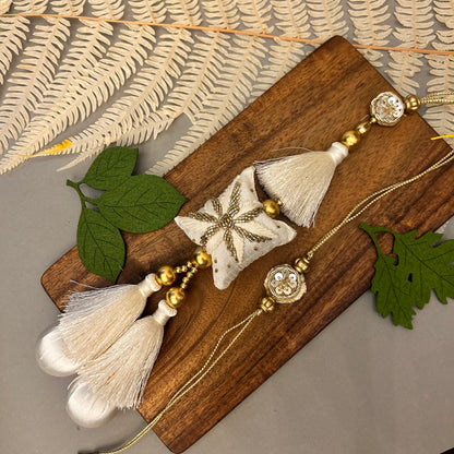 Pillow Rakhi & Lumba Set - handcrafted Rakhi & Lumba set, design detail | Traditions4u