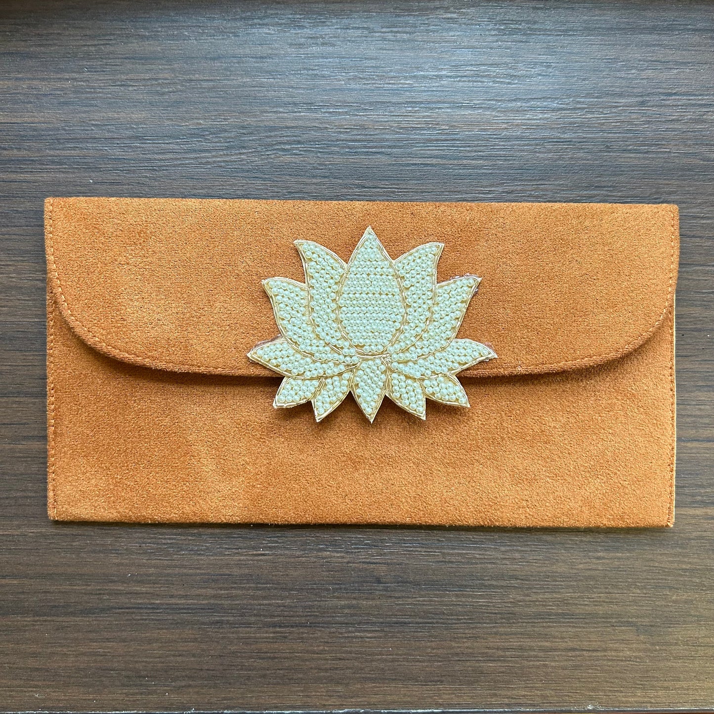 Lotus Motif Suede Envelope - Large