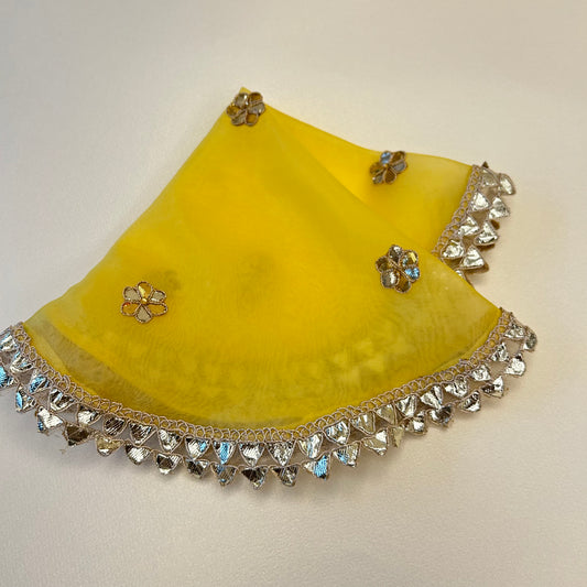 Round Lace Lemon Organza Tray Cover
