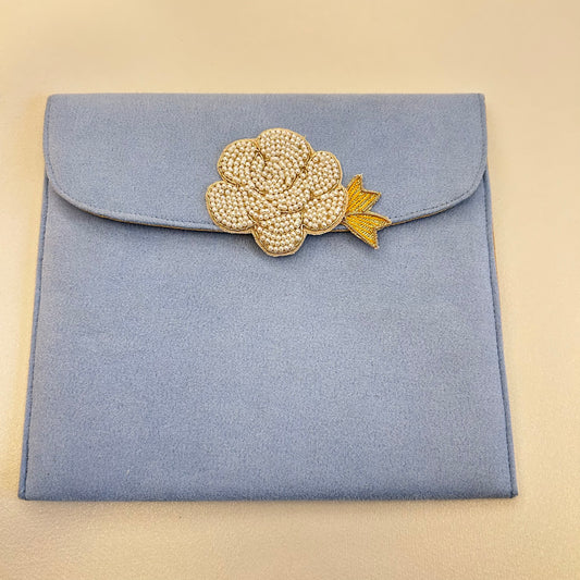 Flower Motif Suede  Envelope - Double Gaddi