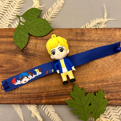 BTS Belts Rakhi - handcrafted kids' rakhi for boys, styled view | Traditions4u