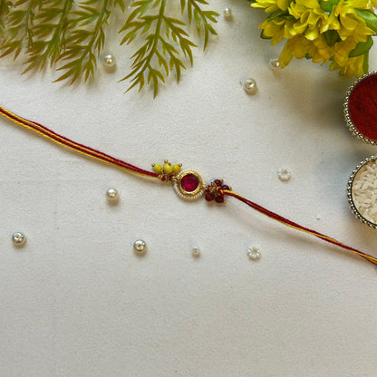 Single Stone Sadi - handcrafted Sadi thread rakhi, alternate view | Traditions4u