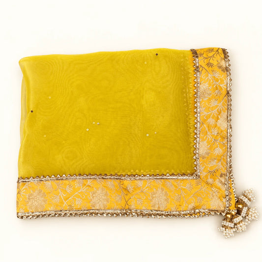 Yellow Net Tray Cover with Brocade Border