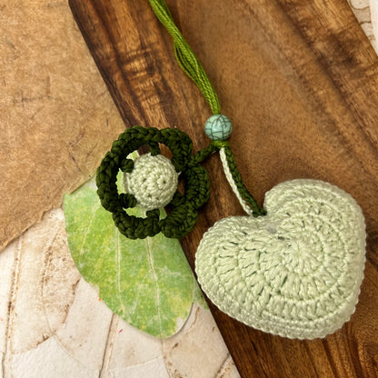 Crochet Heart with Flower Lumba - handcrafted Lumba rakhi for bhabhi, design detail | Traditions4u