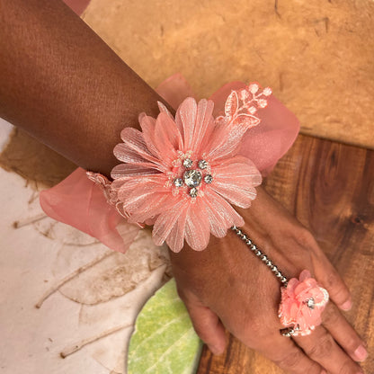 Single Flower Hathphool - handcrafted kids' rakhi for girls, close-up | Traditions4u
