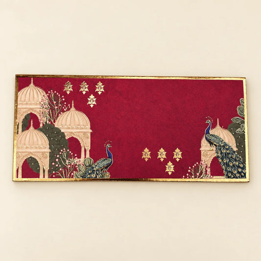 Peacock on Maroon Envelopes