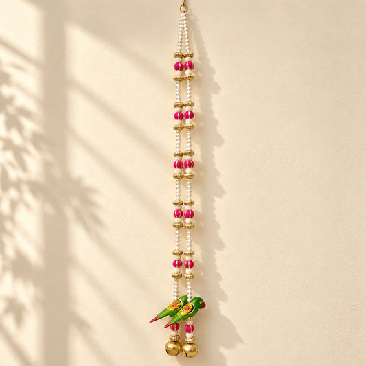 Parrot Hanging with Pink Gota Balls