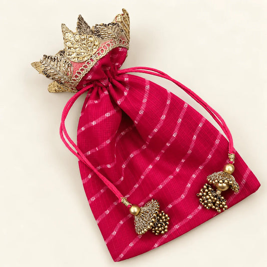Pink Leheriya with Gota Leaf 500g Bag
